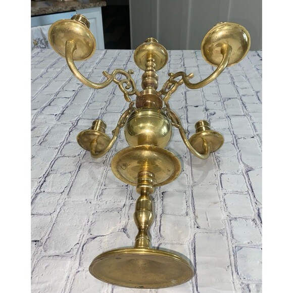 Vintage Dutch Brass Bronze Candelabra Holds 5 Candles - Picture 7 of 11